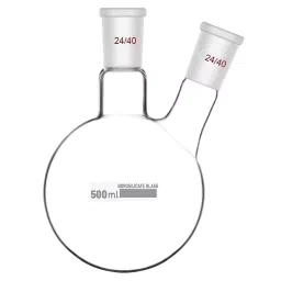 Eduscope Borosilicate Glass Round Bottom Boiling Flask, 2 Neck with 24/40 Center Side Joints (500 ml), ‎ROUNBFLASK-08-1