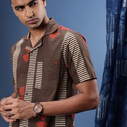Taavi Pure Cotton Geometric Printed Block Print Legacy Shirt-image-40