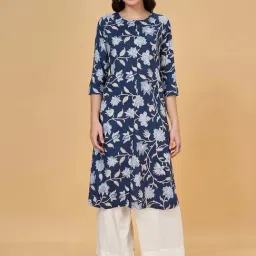 Rangmanch by Pantaloons Navy Floral Print Straight Kurta-image-21