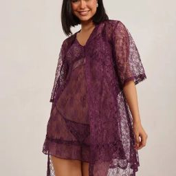 Clovia Purple Lace Robe-image-47