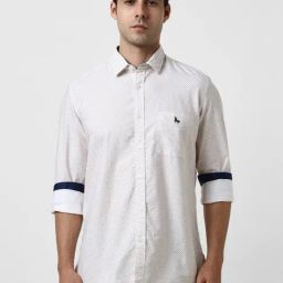 Van Heusen White Cotton Slim Fit Printed Shirt-image-62