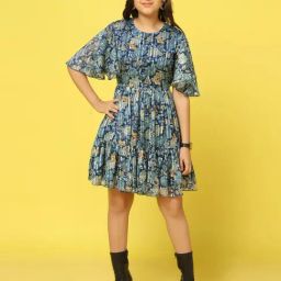 Fashion Dream Kids Blue Printed Fit & Flare Dress-picture-9