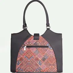 ZOUK Bhuj Rabari Ethnic Motifs Printed Jute Shopper Shoulder Bag with Cut Work image 5