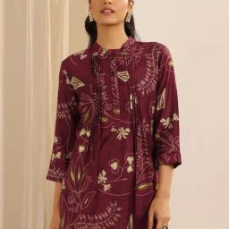 Libas Maroon Straight Fit Floral Print Kurti-image-95