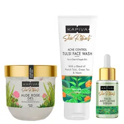 Kapiva Skin Rituals Aloe Rose Gel 200g+Tulsi Anti-Acne Face Wash 100ml+Serum 30ml-55