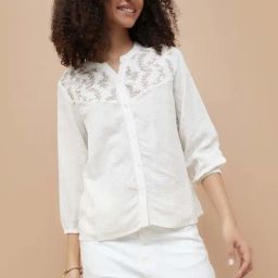 Fame Forever By Lifestyle Off White Cotton Regular Fit Embroidered Top-image-40