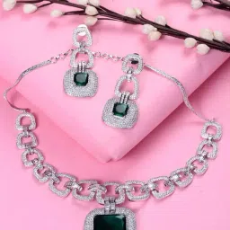 Saraf RS Jewellery Silver Plated Green AD Encrusted Statement Jewellery Set-image-19