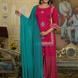 Juniper Fuchsia Printed Kurta With Sharara & Dupatta-image-50