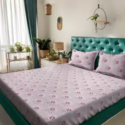 Klotthe Pink Cotton Printed 400 TC King Flat Bedsheet with 2 Pillow Covers-picture-11