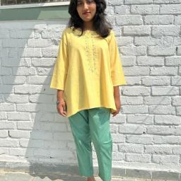 Zuri Yellow Embroidered Short Cotton Kurta-picture-18