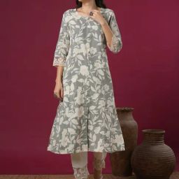 Fashor Grey Cotton Printed Kurta-image-102