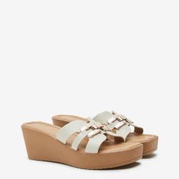 LUNA BLU by Westside Ivory Metal-Detailed Wedge Heel Sandals-image-2