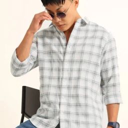 Bushirt Blue 100% Cotton Checked Shirt-image-74