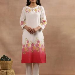 W White Cotton Embroidered A Line Kurta-image-49