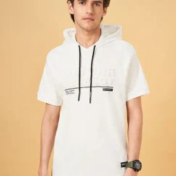 Street 808 by Pantaloons Snow White Cotton Regular Fit Hooded T-Shirt-image-52
