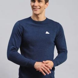 Monte Carlo Blue Wool Blend Regular Fit Solid Pullover-picture-16