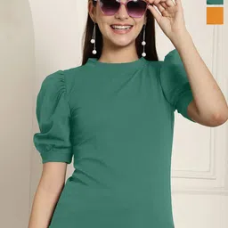 Metronaut Women Pack Of 2 Sweetheart Neck Puff Sleeve Peplum Top-picture-2