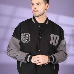 CHKOKKO Men Fleece Lightweight Varsity Jacket-picture-57