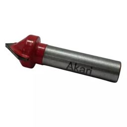 AKARI Router V Type Slotting Cutter Bit 8 mm Shank Size Red & Chrome for Routing in Wood, RB-75-33
