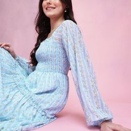 DressBerry Floral Print Smocked Ruffled Tiered Midi Dress-13