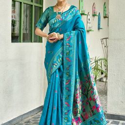 Suha Blue Floral Art Silk Paithani Saree-picture-13