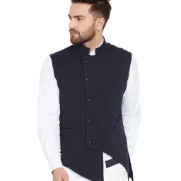 Hypernation Navy Cotton Slim Fit Waistcoat-39