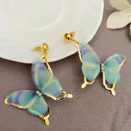 VATIYAANA Jewels Gold Plated Butterfly Shaped Drop Earrings-image-78