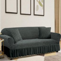 Aura Grey Geometric Self Design 3 Seater Sofa Cover-image-0