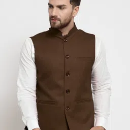 TREEMODA Men Chocolate Brown Solid Nehru Jacket-picture-58