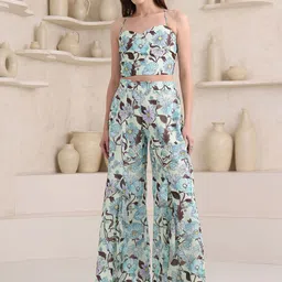 MILOST Floral Printed Shoulder-Strap Neck Crop Top With Palazzos Co-Ords-picture-4