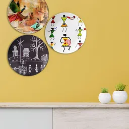 THE QUIRKY HOME 3Pcs White & Black Printed Ceramic Premium Decorative Wall Decors-image-7