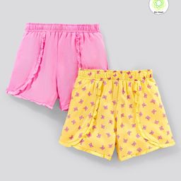 Honeyhap Premium 100% Cotton Shorts Solid & Butterfly Print Pack of 2 - Pink Yellow-image-41