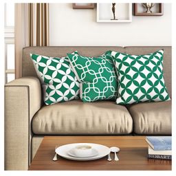 SEJ by Nisha Gupta Geometric Premium 16 by 16 Cushion Covers Set of 3 - Green-image-27