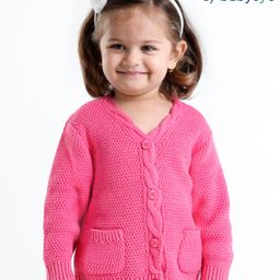 Babyoye Eco Conscious 100% Cotton Solid Full Sleeves Sweater With Front Pocket -  Pink-image-79