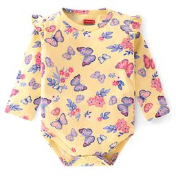 Babyhug 100% Cotton Knit Full Sleeves Onesie Butterfly Print - Yellow-image-46