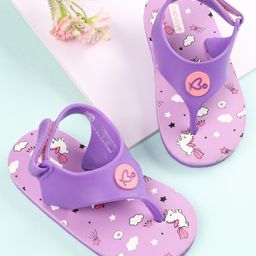 Babyoye Velcro Closure Flip Flops Unicorn Print - Purple-picture-21