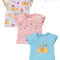Babyoye Eco Conscious 100% Cotton Interlock with Eco Jiva Finish Half Sleeves T-Shirt Floral Print Pack Of 3 - White Pink & Blue-image-13