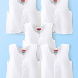 Babyhug 100% Cotton Woven Sleeveless Jhabla With Solid Colour Pack Of 5 - White-picture-29
