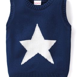 Babyhug Kitted Sleeveless Pullover Sweater with Star Design - Navy Blue-image-64