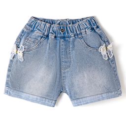 Kookie Kids Solid Denim Shorts with Pockets - Blue-image-91