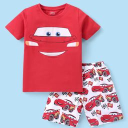 Babyhug Disney Cotton Half Sleeves Night Suit With Lightening McQueen Print - Red-picture-21