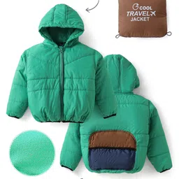 Little Kangaroos Woven Full Sleeves Solid Hooded Jacket - Light Green-picture-43