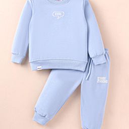 Smarty Boys Premium Stretch Fleece Knit Full Sleeves Winter Wear Co-Ord Set - Sky Blue-image-46
