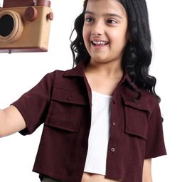 Pine Kids Woven Half Sleeves Textured Top & Camisole - Brown-image-65