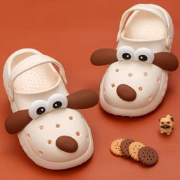 Yellow Bee Puppy Designed Perforated Slingback Clogs - White-picture-26