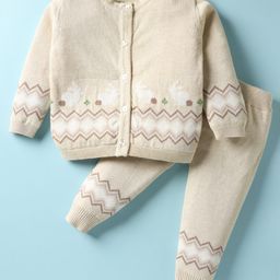 ToffyHouse Cotton Full Sleeves Winter Wear Sweatshirt & Lounge Pant Set with Bunny Design - Offwhite Melange-picture-31