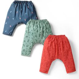 Pink Rabbit Single Jersey Knit Full Length Diaper Leggings With Dino Vehicles & Ice Cream Print Pack of 3 - Multi Colour-image-77