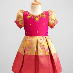 Enfance Half Sleeves Floral Printed & Sequins Embellished Pattu Pavdai Dress - Rani-picture-32