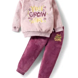 BUMZEE Knit Full Sleeves Winter Wear Text Embroidered Sweatshirt & Jogger Set - Mauve & Pink-picture-29
