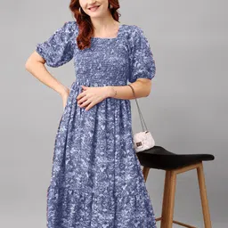 Raiyani Enterprise Women Floral Print Puff Sleeve Fit & Flare Midi Dress-picture-30